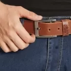 Cintura in pelle con fibbia in acciaio spazzolato COLONEL