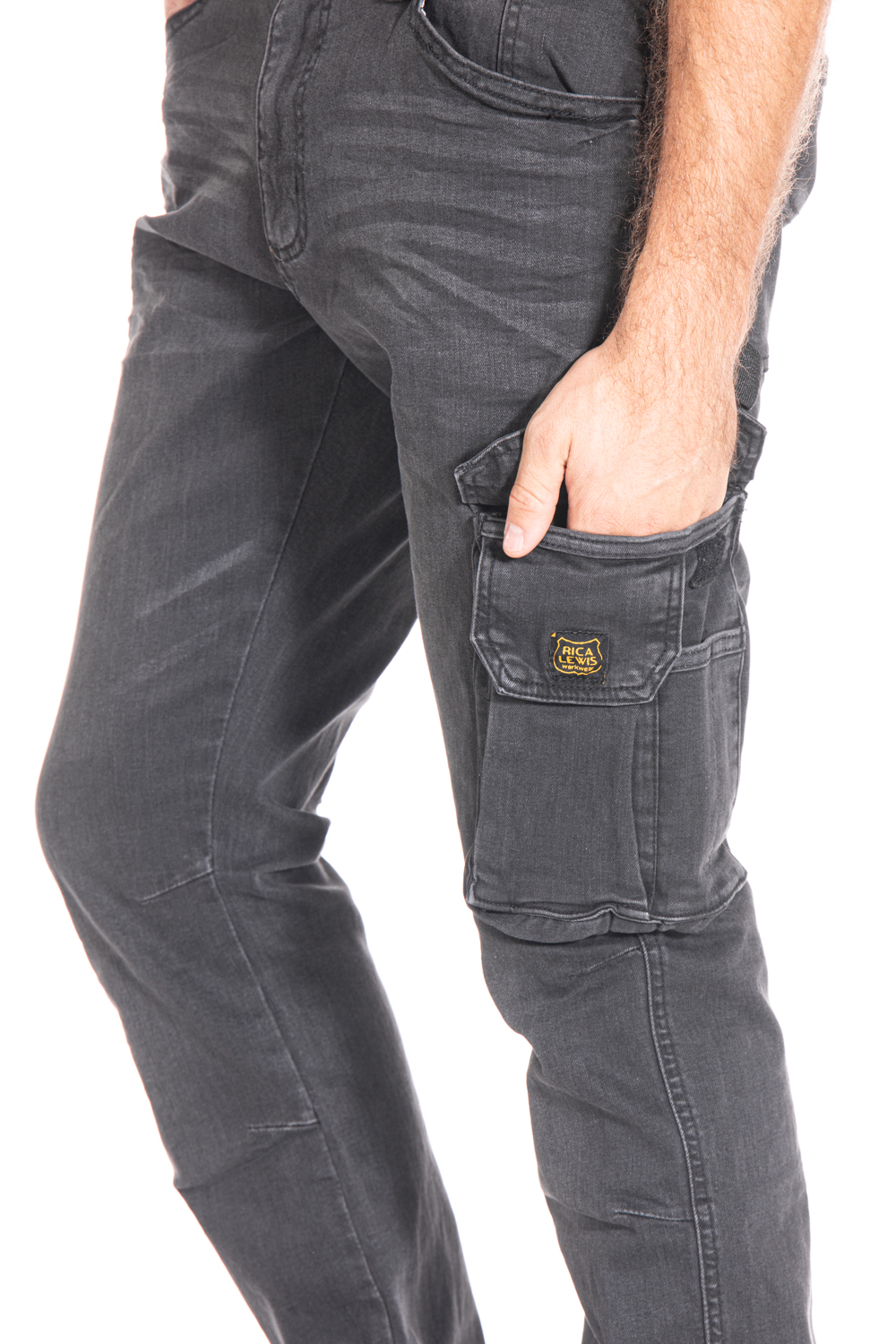 DOSLAVIDA Uomo Lavoro Jeans Casual Hip Hop Cargo Tinta unita Loose Fit Straight Gamba Larga Cotone Denim Pantaloni con Cerniera, C-Light Blue, S